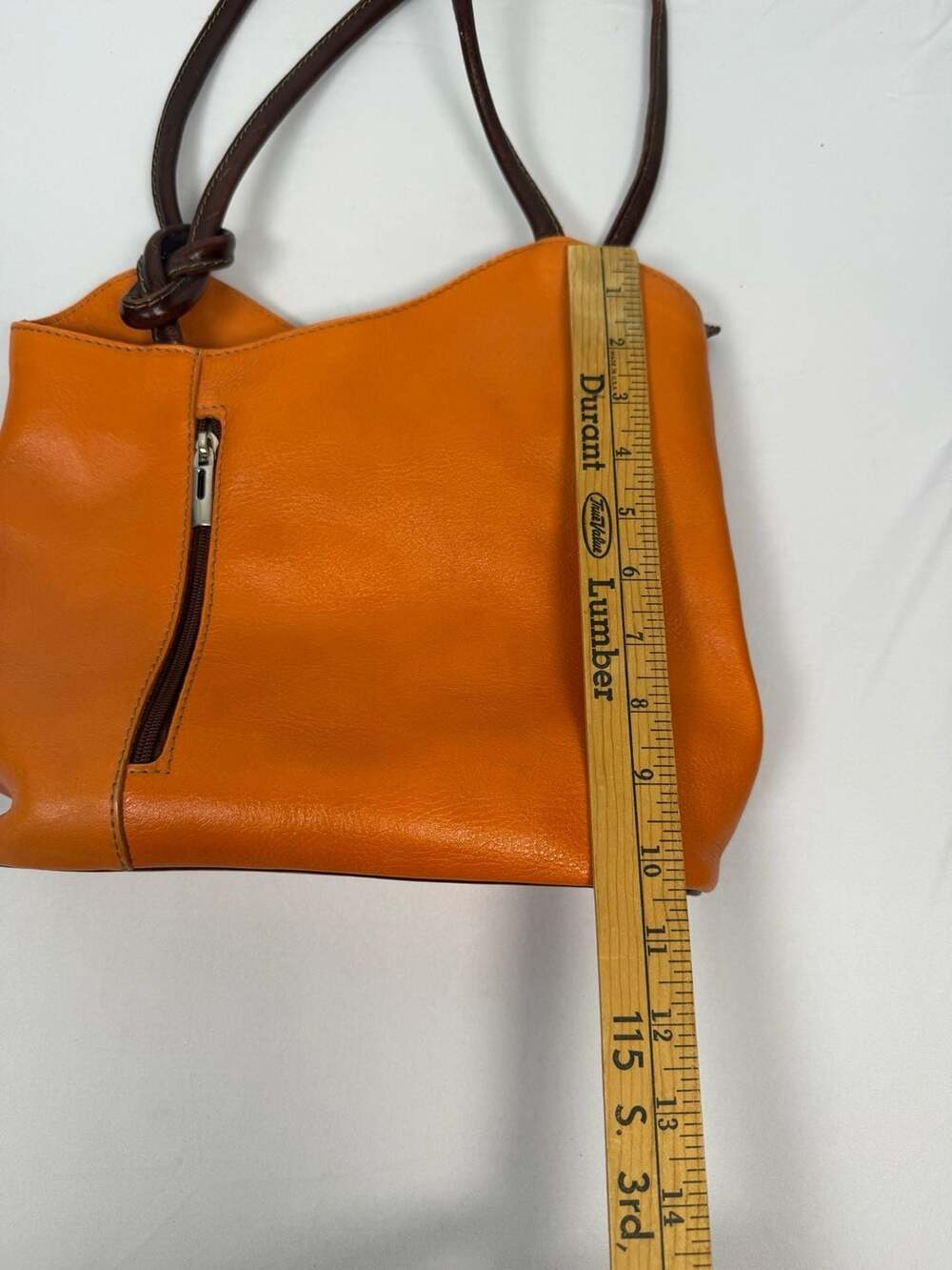 Talia Made in Italy Orange Genuine Leather Convertible Shoulder Bag Backpack - Picture 8 of 9